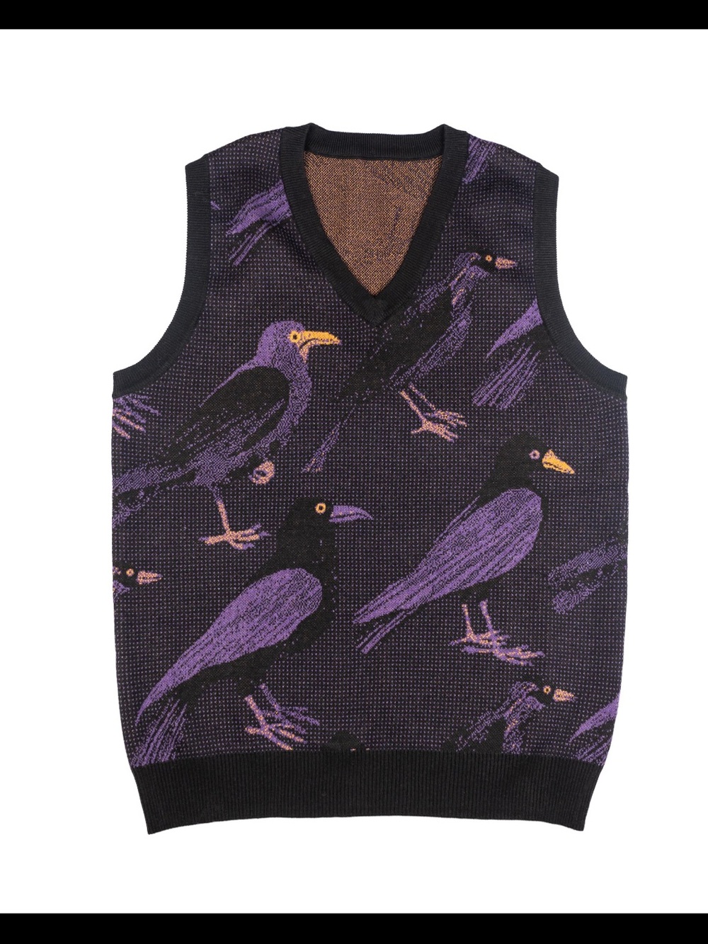 Purple & Black Raven Knit V-Neck Sweater Vest dark academia